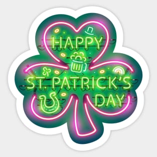 Happy St Patricks Day Neon Sign Sticker